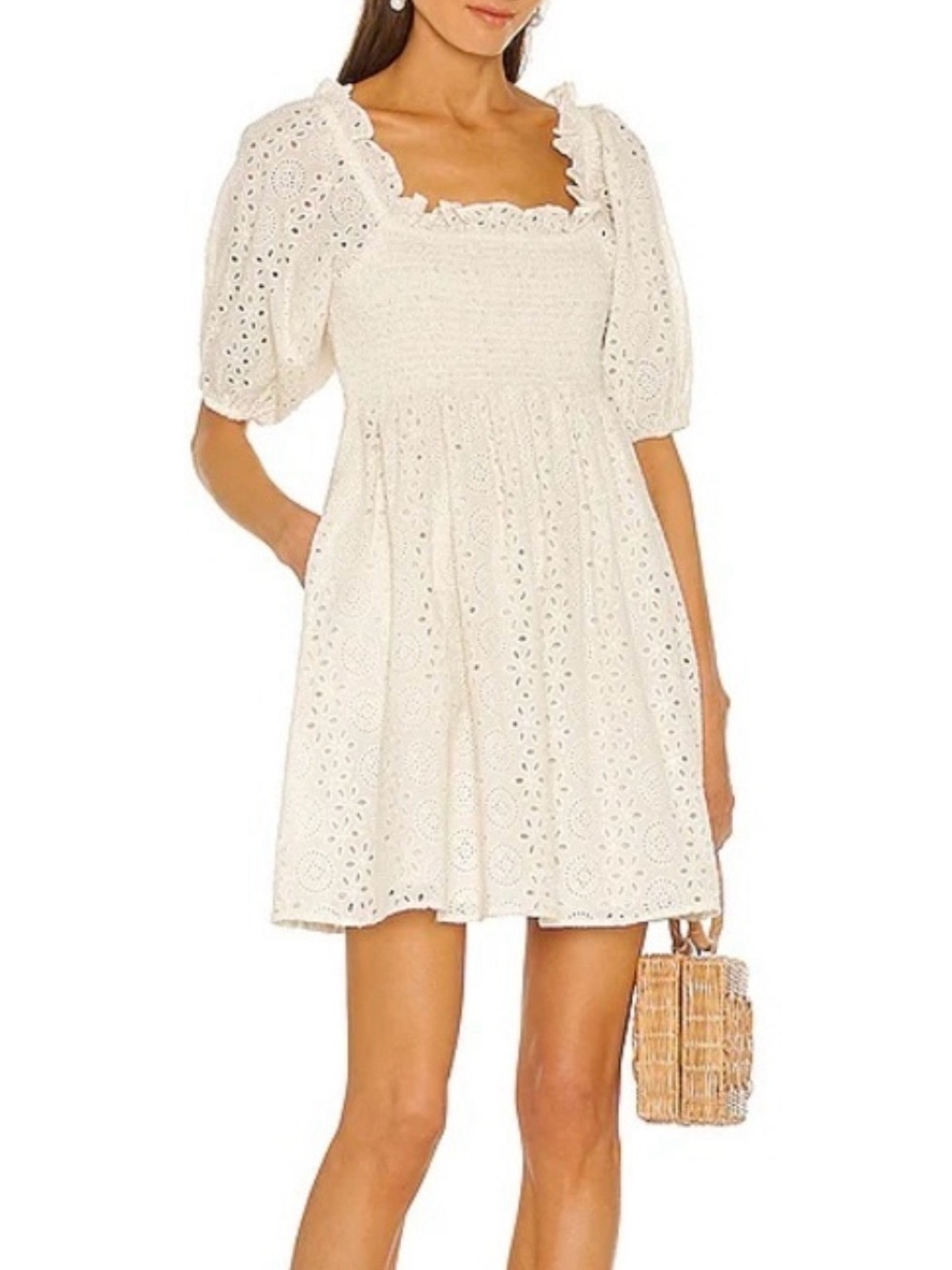 Cleobella Cream Eyelet Smocked Mini Dress